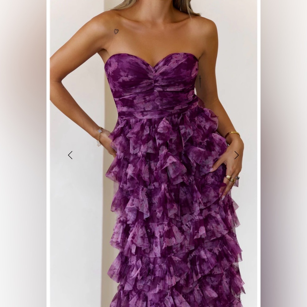 STRAPLESS TULLE MAXI RUFFLE DRESS - Picture 3 of 7